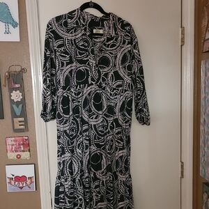 Maeve Black and White Long Sleeve Dress